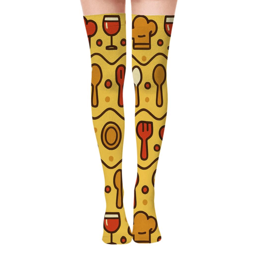 Restaurant Manager Cutlery Chevron On Warm Yellow soft everyday over-the-knee socks