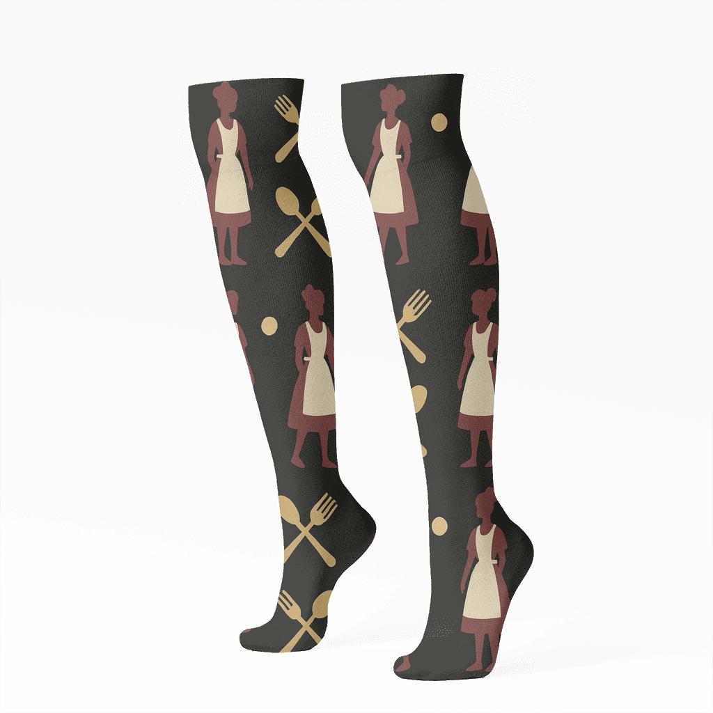 Apron Lattice With Waitress Silhouettes custom knee-high socks