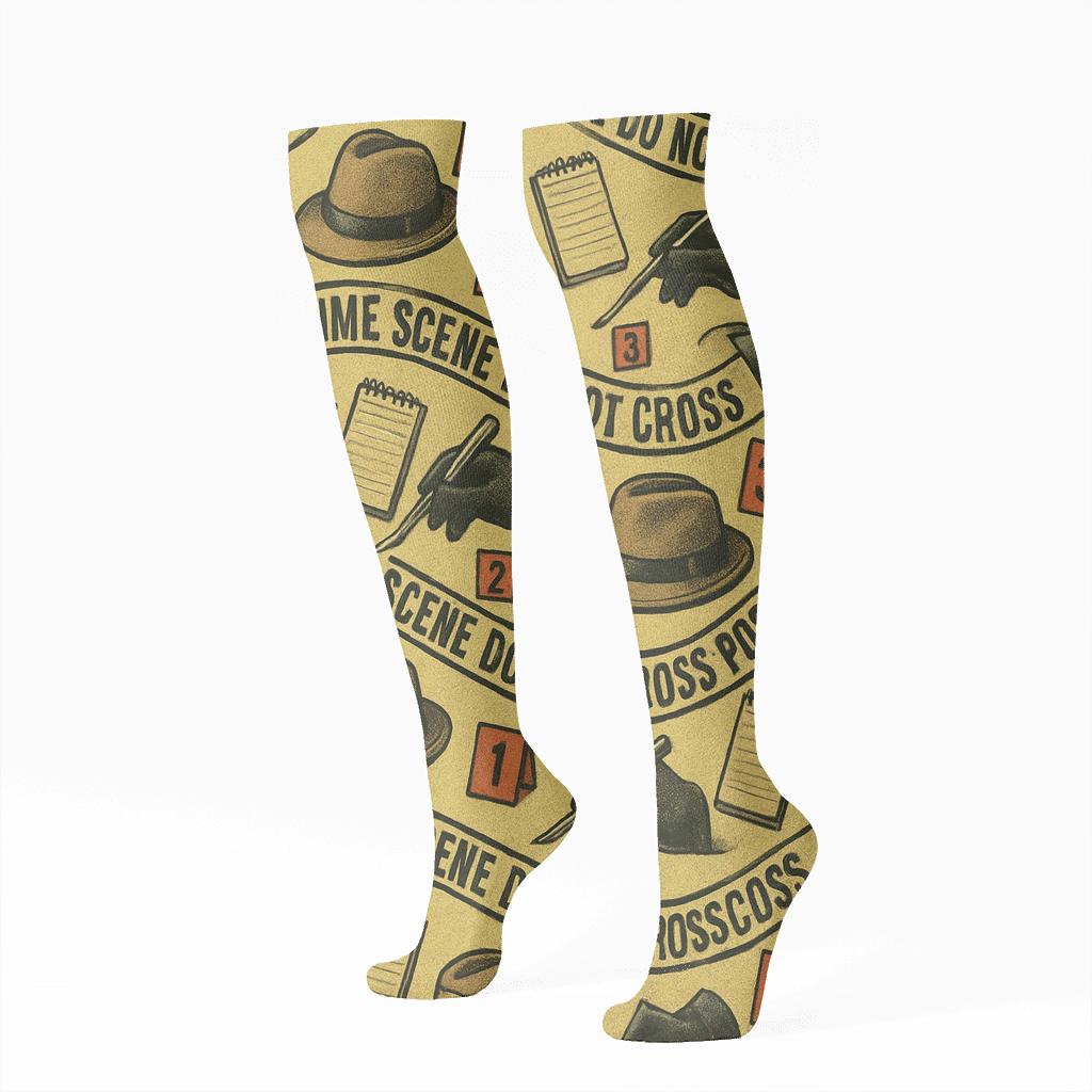 Crime Scene Investigator Tape Wave Collage Pattern premium sports knee-high socks