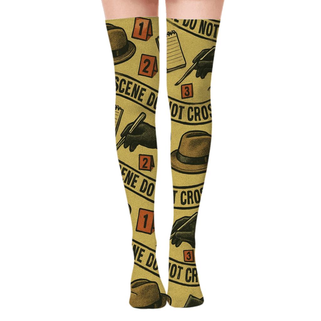 Crime Scene Investigator Tape Wave Collage Pattern stylish fashion over-the-knee socks