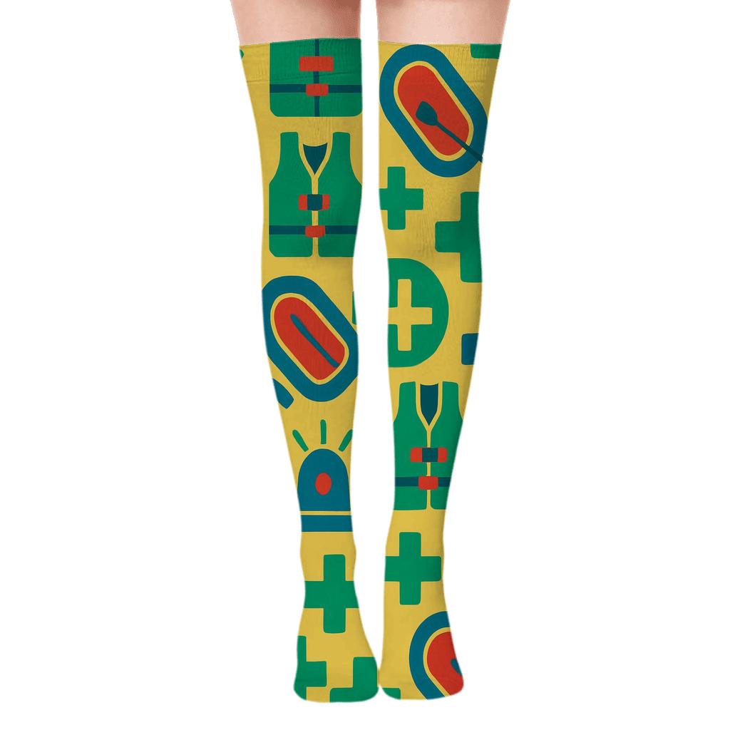 Rescue Worker Diagonal Beacon Grid On Safety Yellow comfortable cotton over-the-knee socks