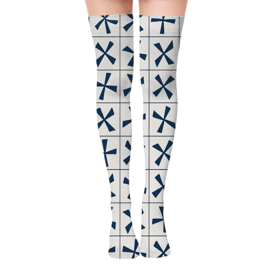 Silent Quasar Pinwheel Tiles comfortable cotton over-the-knee socks