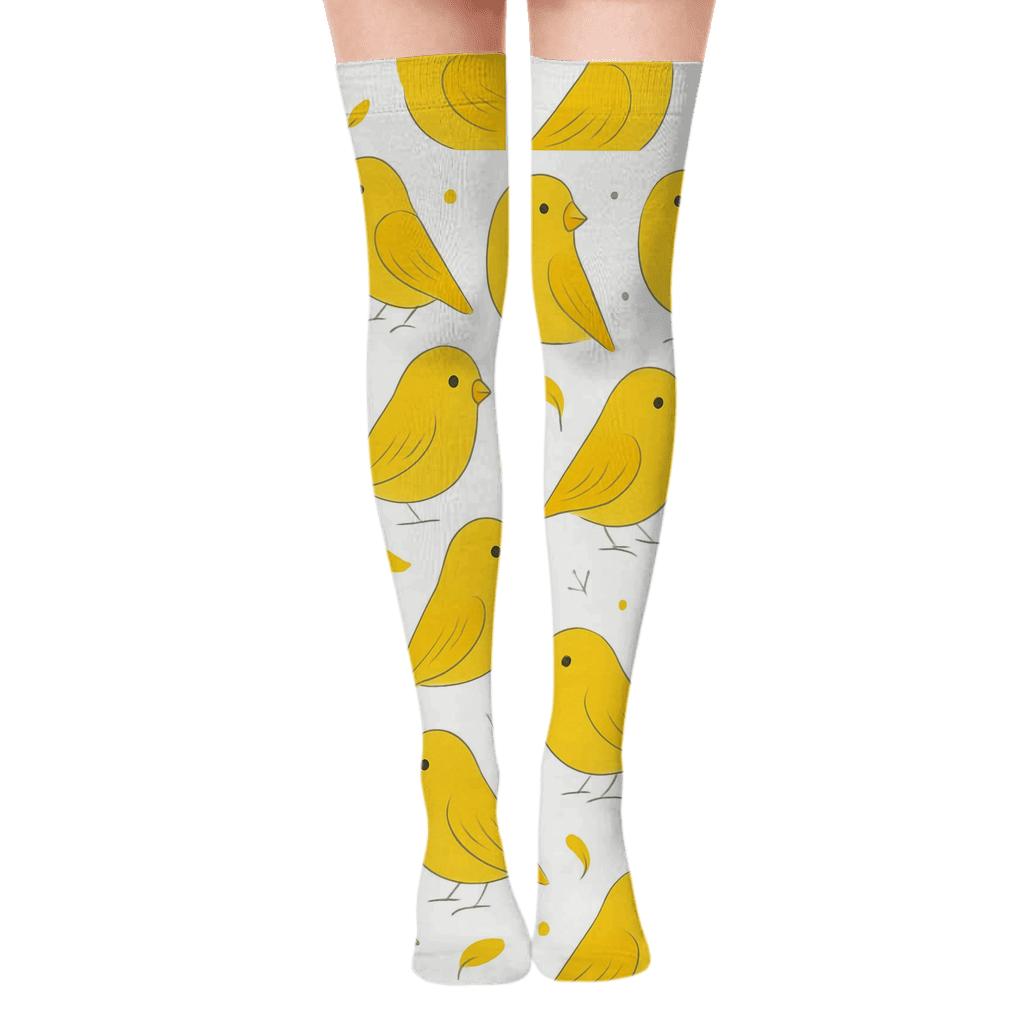 Golden Canary Song Grid On Clean White Background custom over-the-knee socks