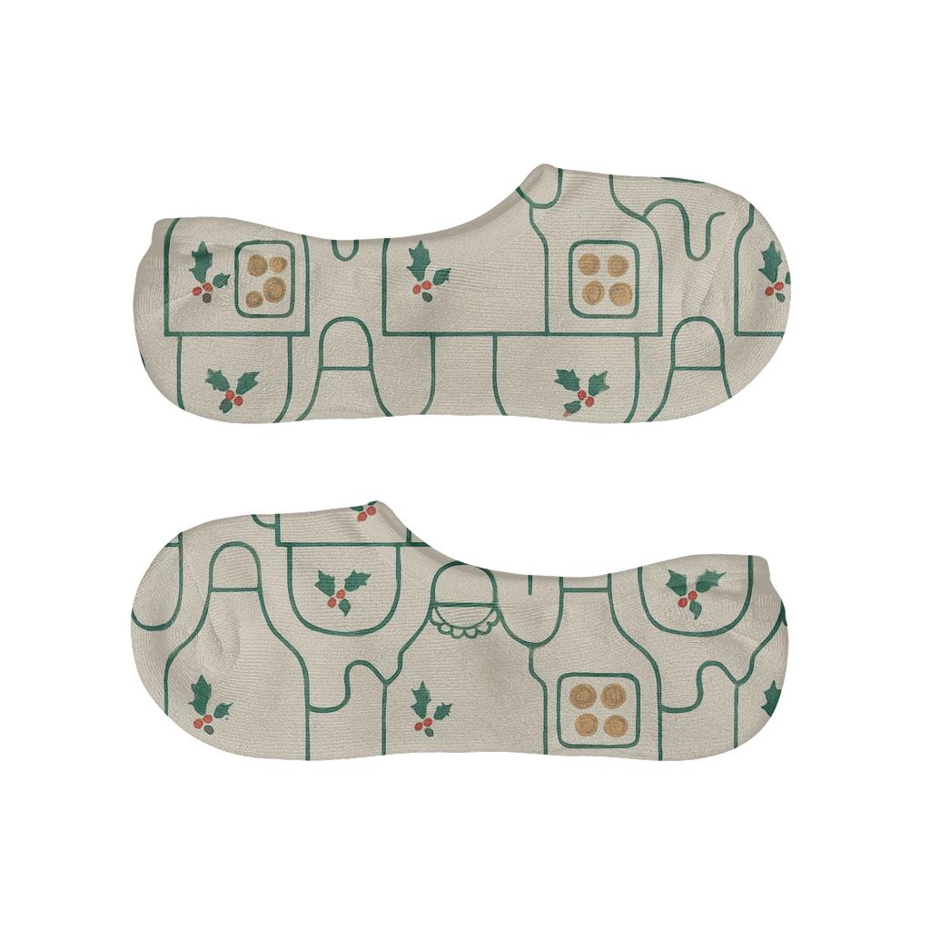 Apron Panel Repeat In Cream For Mrs. Claus designer printed no-show socks