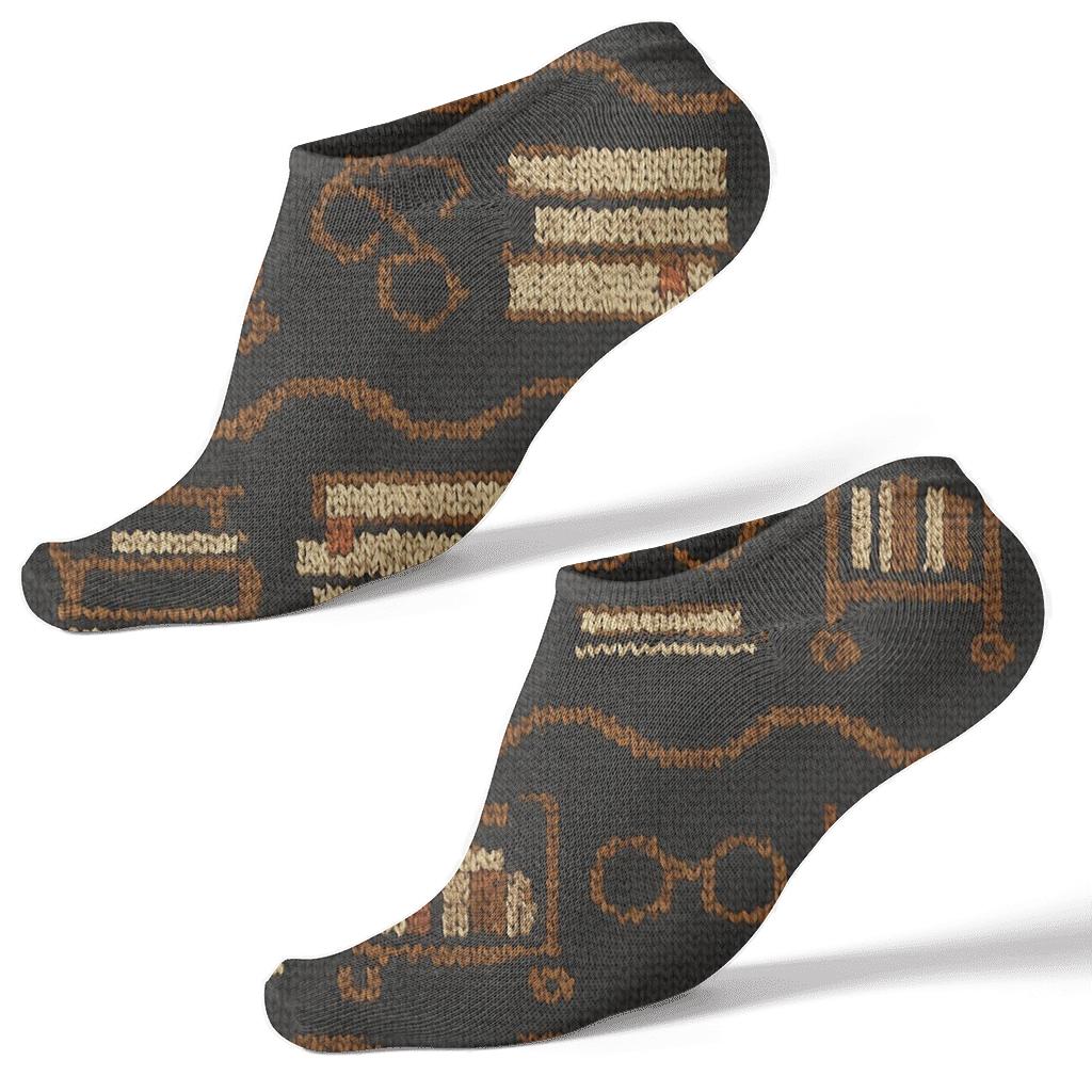 Librarian Knitted Pattern Illusion Book Cart Waves premium sports ankle socks