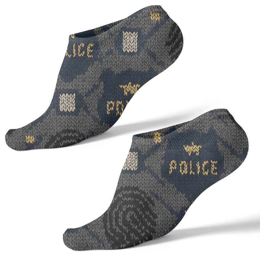 Knitted Pattern Illusion Police Detective Badge And Fingerprint Lattice premium sports ankle socks