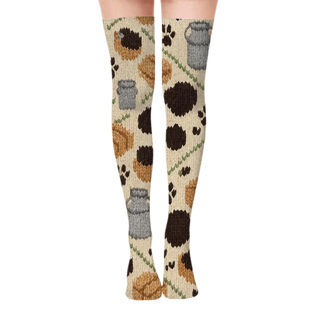 Knit Illusion Cow Spots Parade comfortable cotton over-the-knee socks