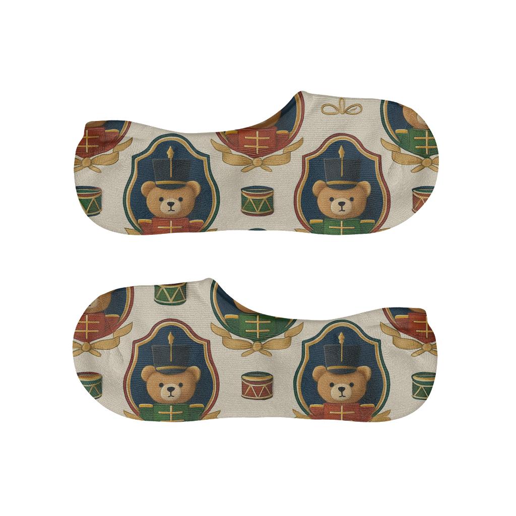 Nutcracker Bear Badge Repeat On Ivory Background custom no-show socks