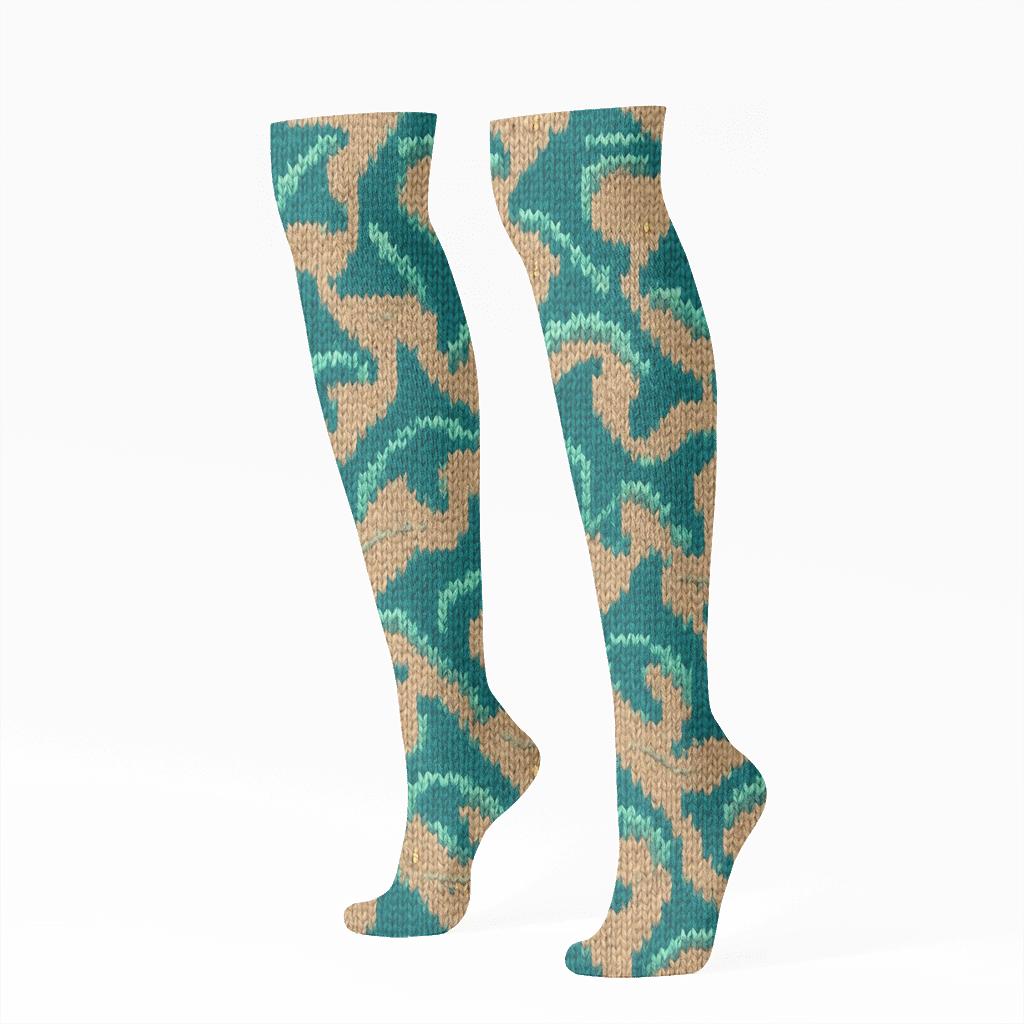 Knitted Shark Tooth Lattice comfortable cotton knee-high socks