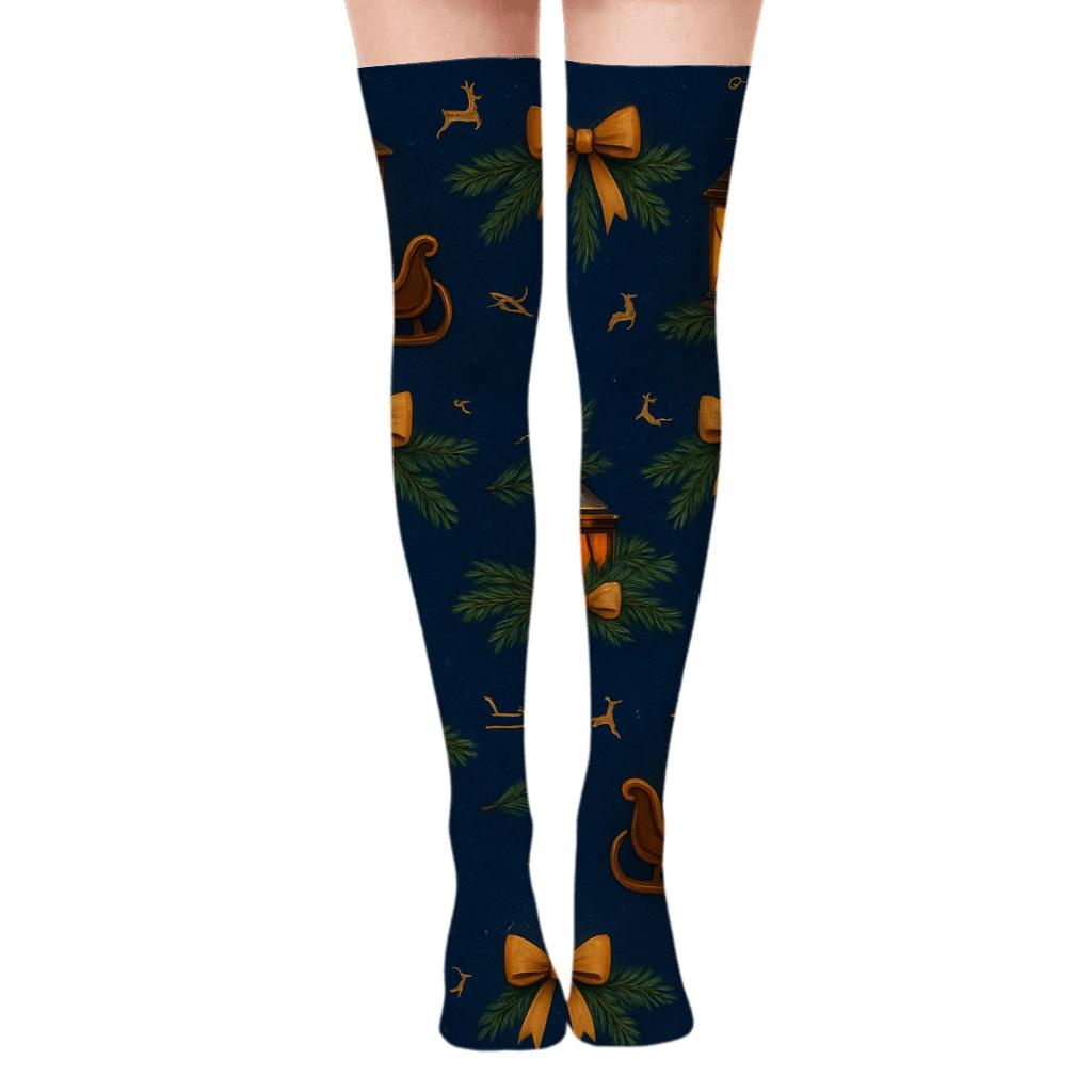Lantern Lit Parade Sleigh Pattern Bands custom over-the-knee socks