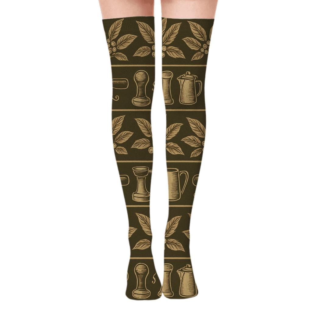 Coffee Plant Bands With Barista Tools personalized over-the-knee socks