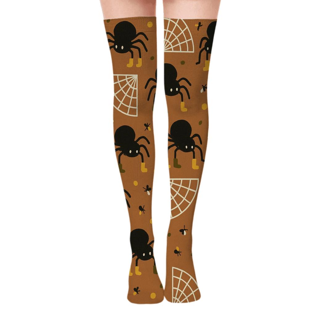 Botanical Chic Tiles With Spider Boots comfortable cotton over-the-knee socks