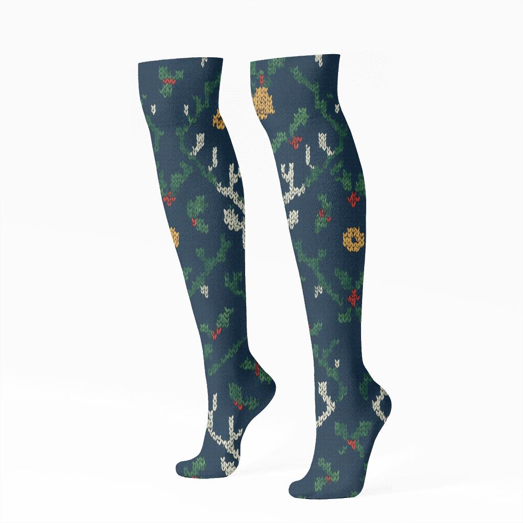Antler Lattice With Rudolph Glow Accents comfortable cotton knee-high socks