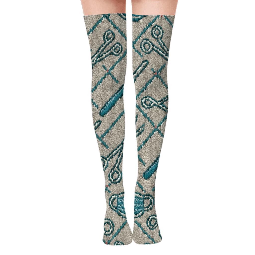 Knitted Surgeon Tool Lattice trendy patterned over-the-knee socks