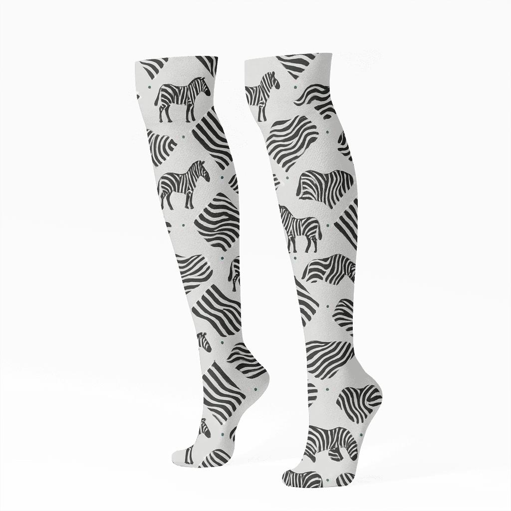 Teal Zebra Crossing Stripe Lattice stylish athletic knee-high socks