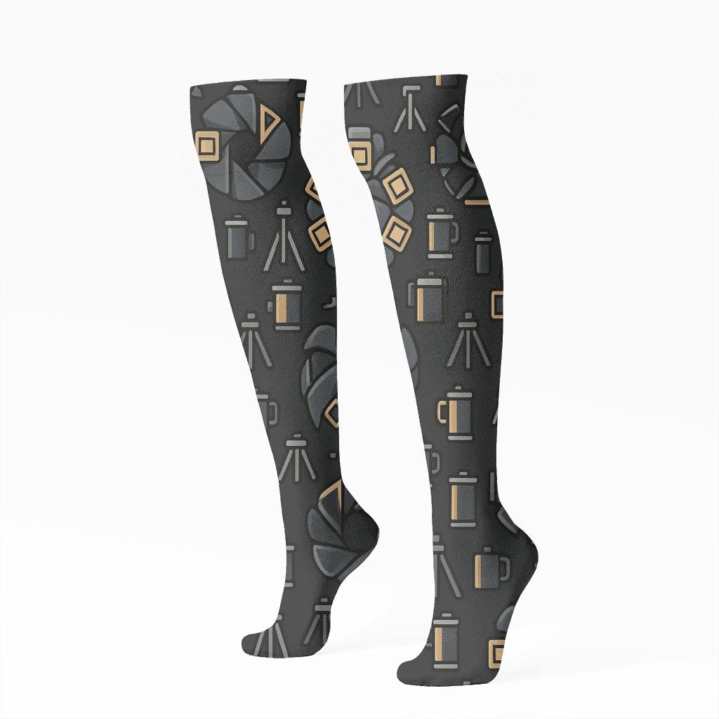Photographer Shutter Bloom Tessellation stylish athletic knee-high socks