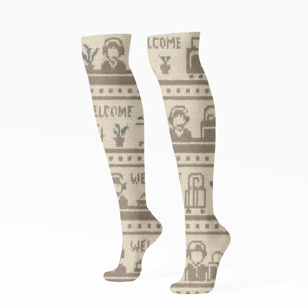 Hotel Receptionist Knitted Lobby Icons comfortable cotton knee-high socks
