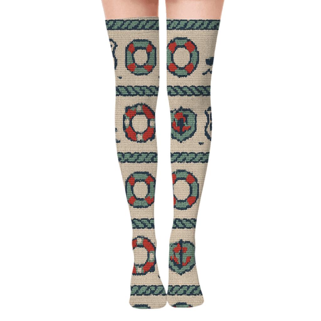 Knit Illusion Coast Guard Officer Rope Band Tessellation comfortable cotton over-the-knee socks