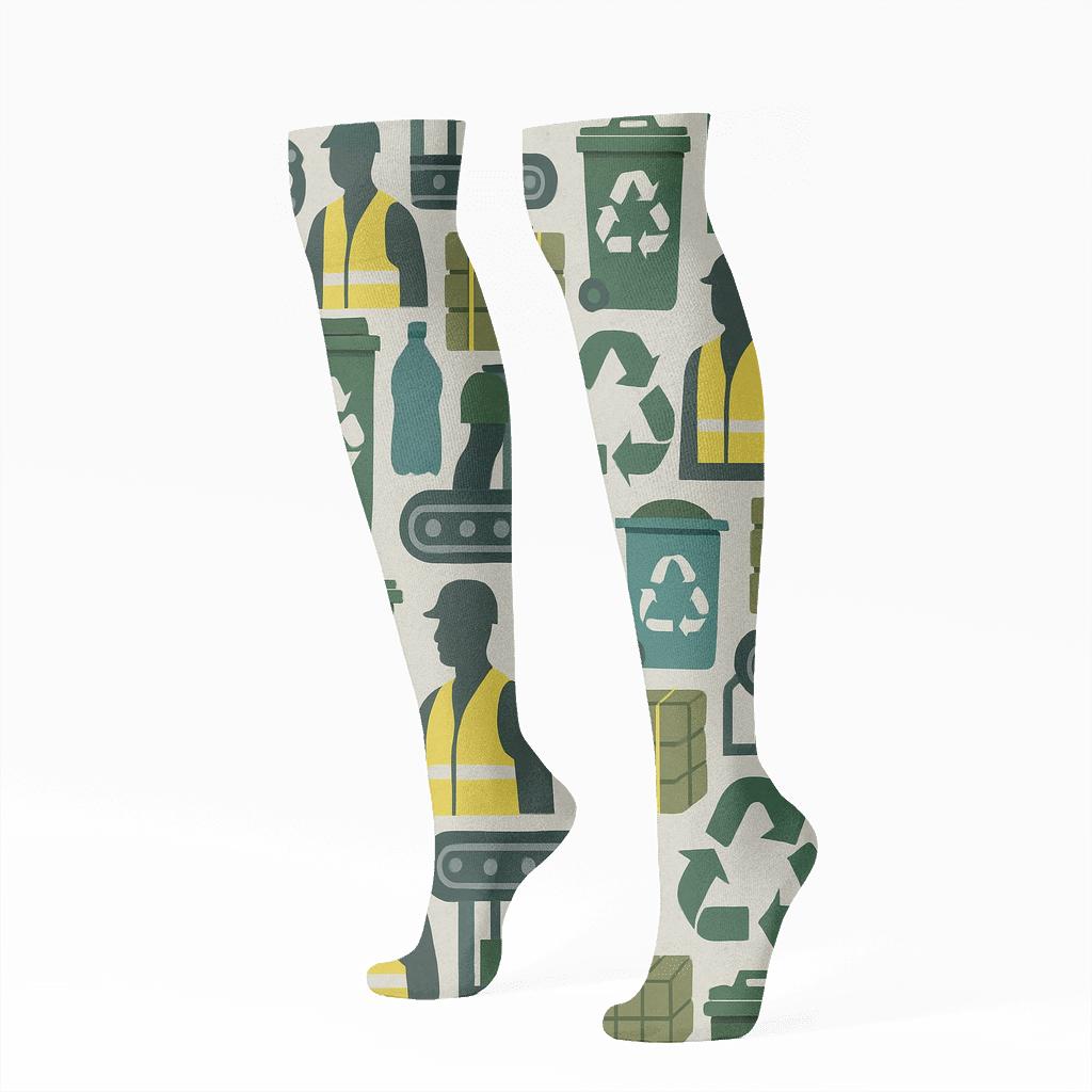 Industrial Collage Tiles For Recycling Plant Worker personalized knee-high socks