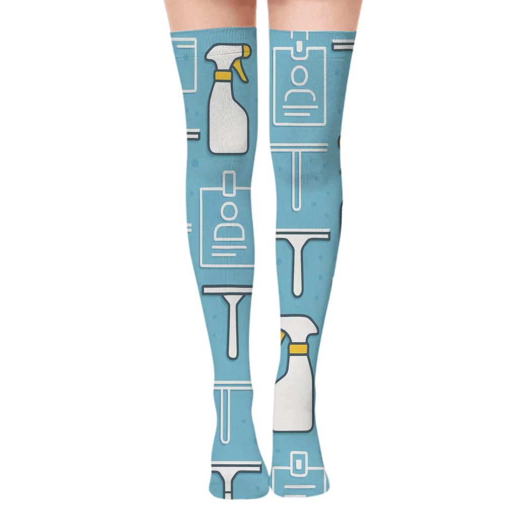 Spray Bottle Lattice With Custodian Emblems trendy patterned over-the-knee socks