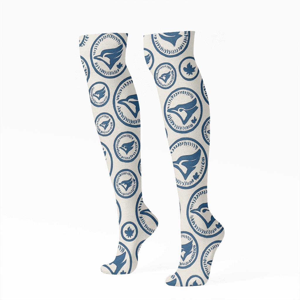 Baseball Seam Medallions With Blue Jays Wing Motifs premium sports knee-high socks