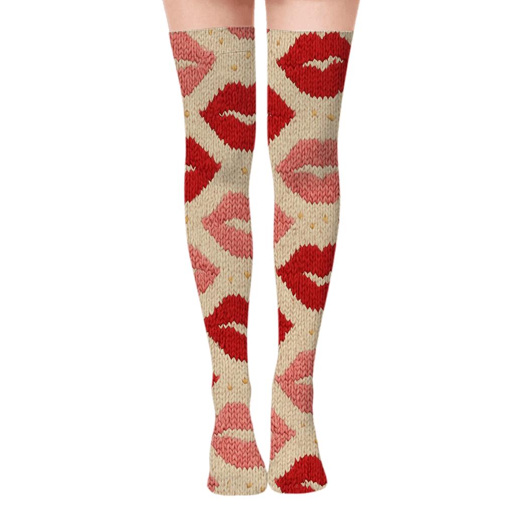 Knitted Illusion Lipscape, Kiss Mark Edition personalized over-the-knee socks
