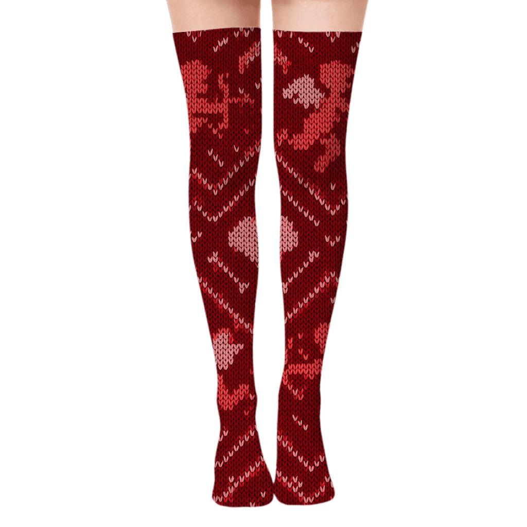 Valentines Cupid Silhouette Knit Illusion Chevron premium cozy over-the-knee socks