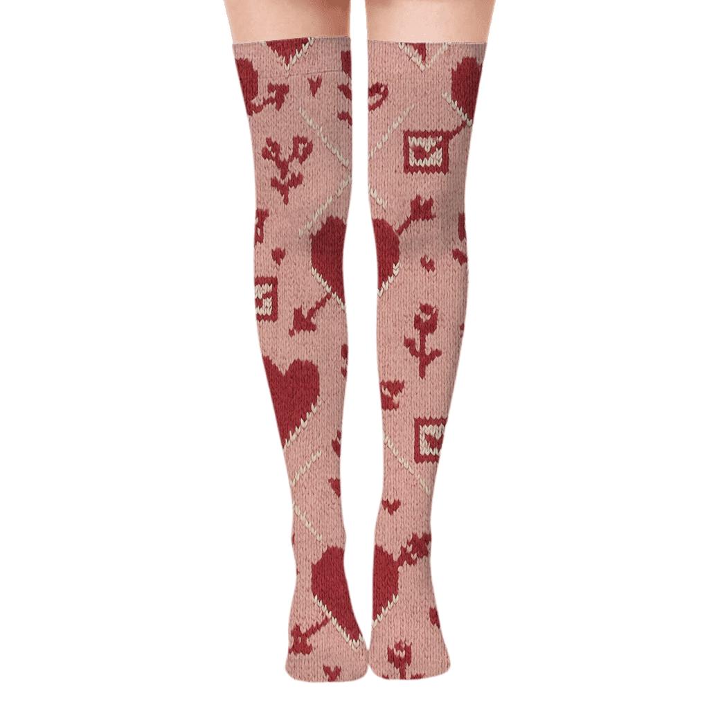 Knitted Valentine’s Heart With Arrow Lattice premium cozy over-the-knee socks