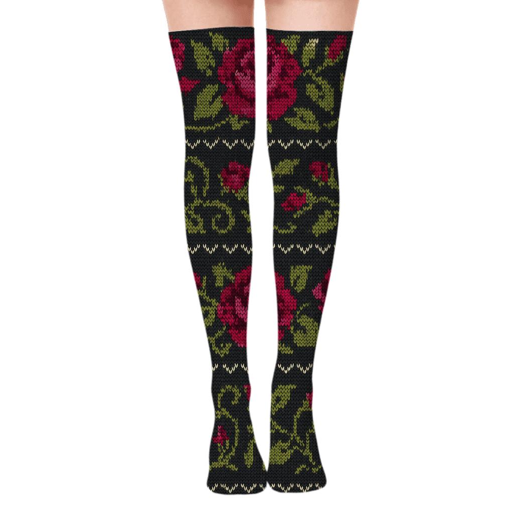 Valentines Rose Knitted Illusion Vine Bands stylish fashion over-the-knee socks