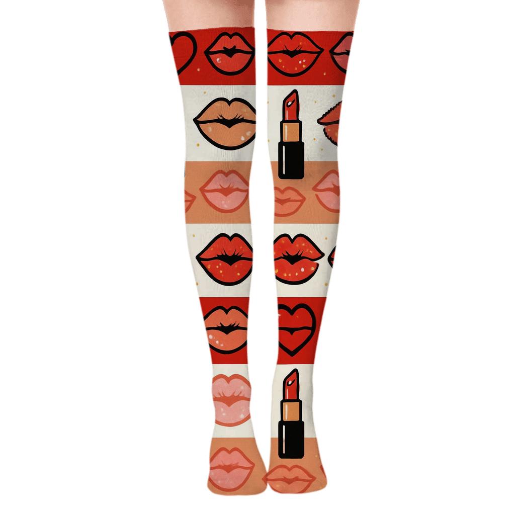 Pop Art Lipstick Bands With Valentines Lips trendy patterned over-the-knee socks
