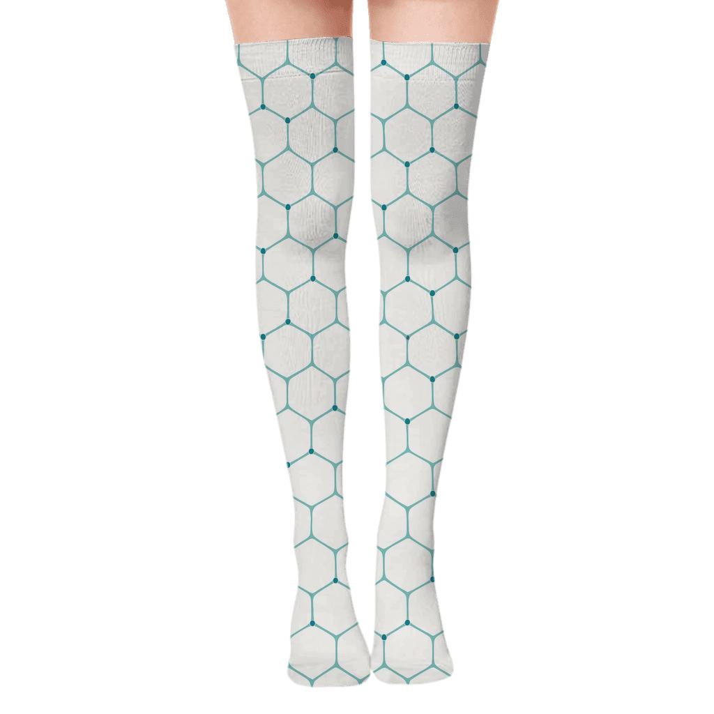 Cellular Dot Mesh designer print over-the-knee socks