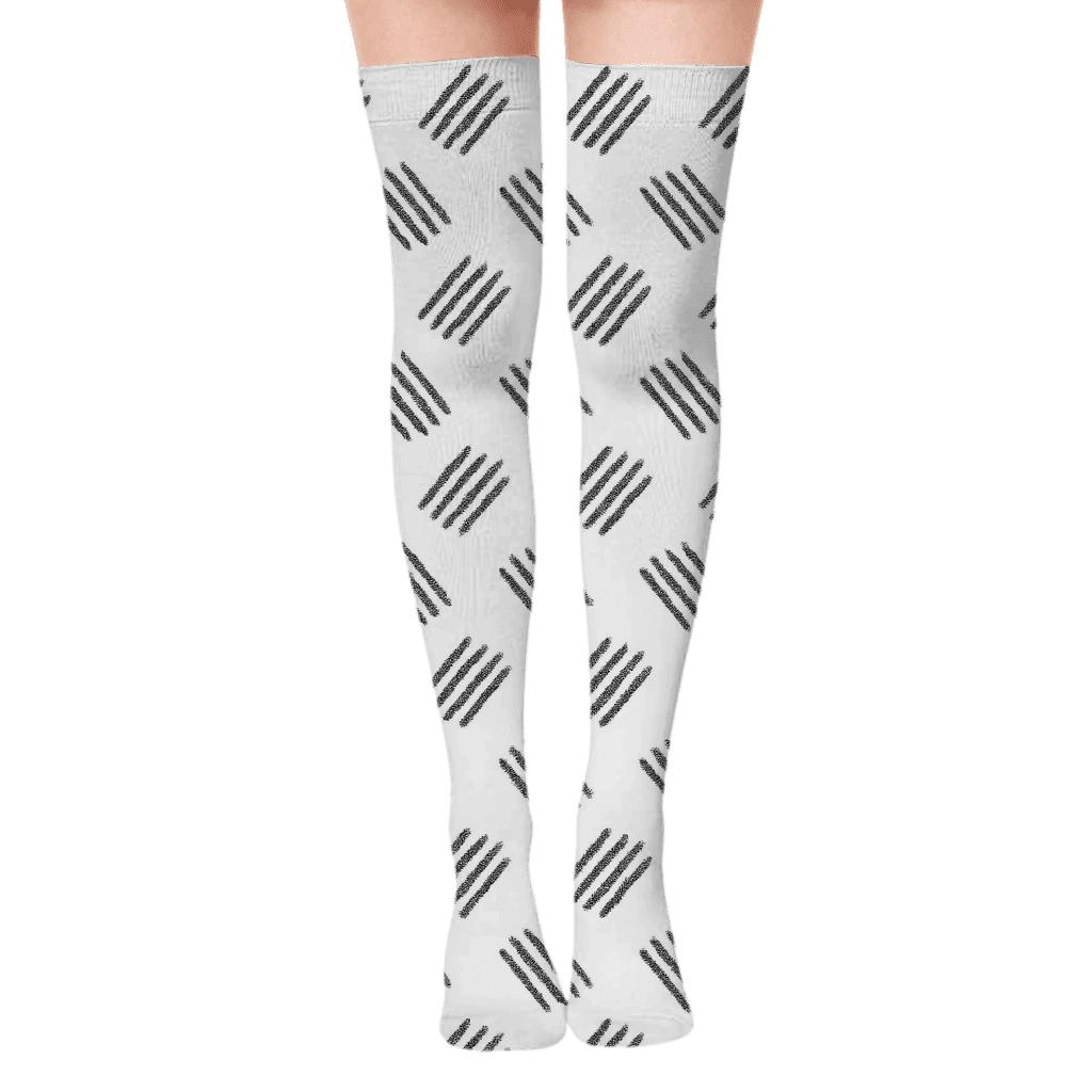 Diagonal Hatch Pause trendy patterned over-the-knee socks