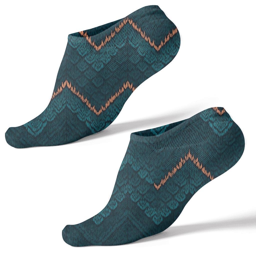 Knitted Fish Scale Chevron On Deep Teal trendy patterned ankle socks