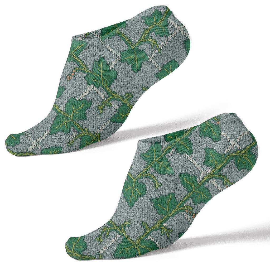 Tendril Trellis Chevron On Stone Gray designer print ankle socks
