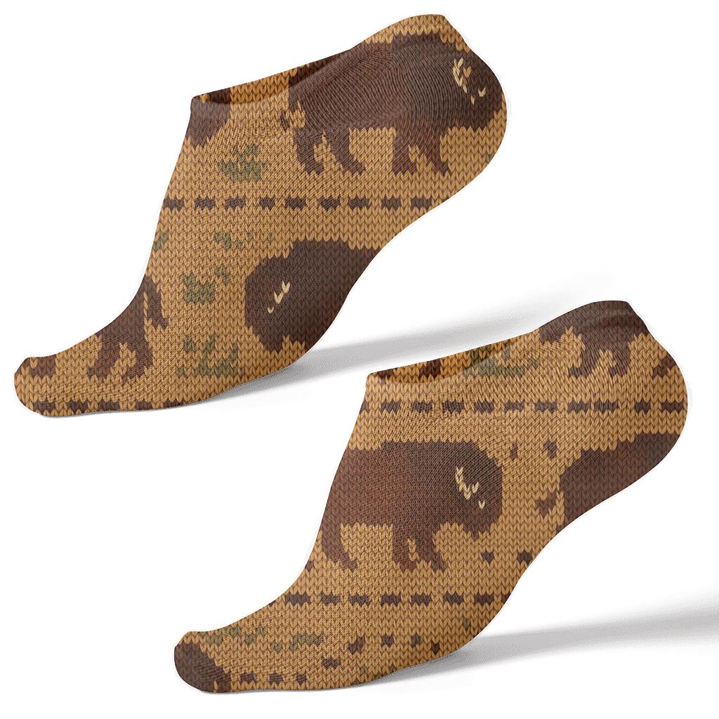 Prairie Patchwork With Bison Silhouette Bands premium sports ankle socks