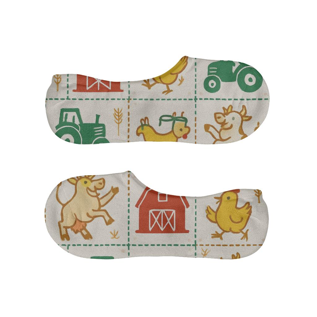 Quilt Block Barn Party Farmer Repeat designer printed no-show socks