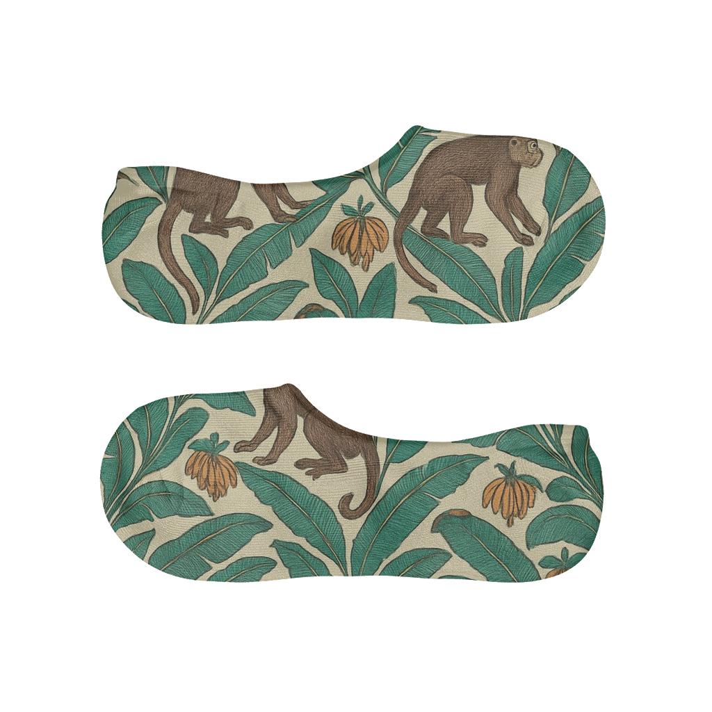 Botanical Tile Study With Monkey Motifs anti-slip no-show socks
