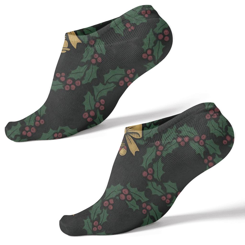 Holly And Ribbon Wreath Lattice On Charcoal stylish athletic ankle socks