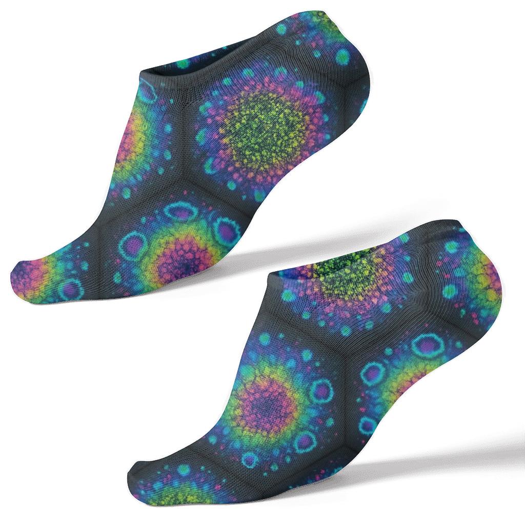 Neon Ice Dye Speckle Constellation Tiles On Charcoal Background trendy patterned ankle socks
