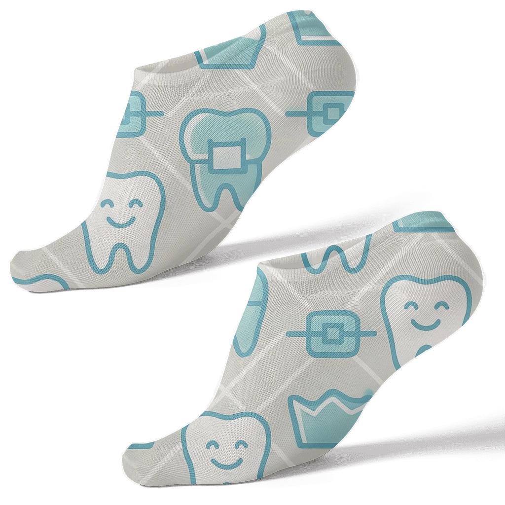Dental Crowns And Braces Lattice, Dentist Inspired designer print ankle socks