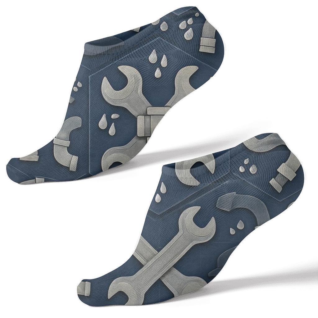 Plumber Tool Collage Hex Tile On Navy Background premium sports ankle socks
