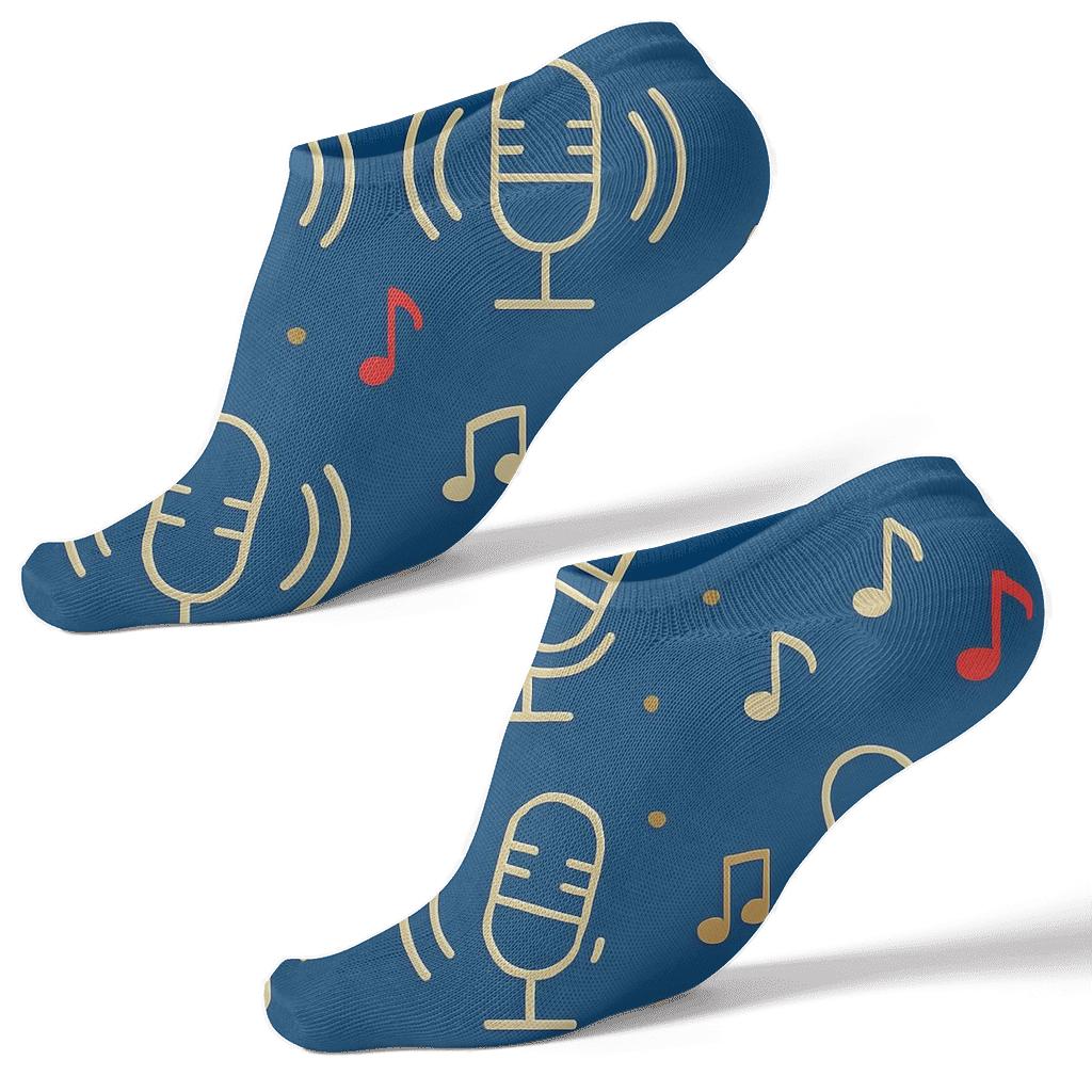 Microphone Lattice On Musician Concert Blue Background designer print ankle socks