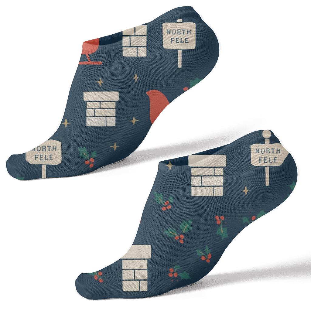 Midnight Blue Sleigh Skyline Grid With Santa Claus custom ankle socks