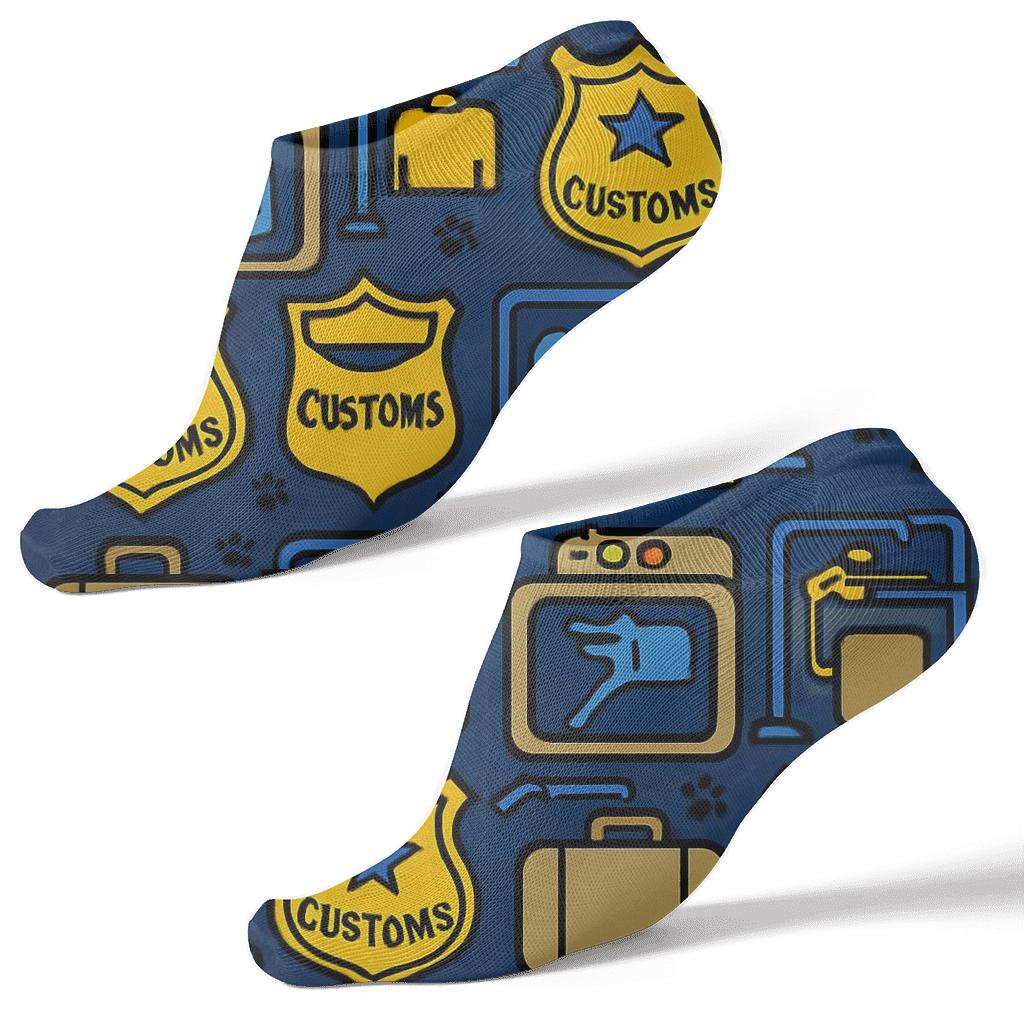 Customs Officer Badge And X Ray Grid On Deep Navy personalized ankle socks