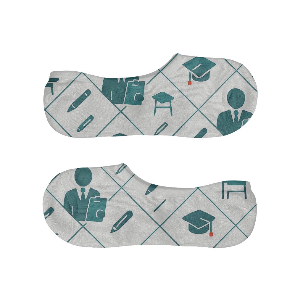 Teal Lattice With School Principal Silhouettes soft cotton no-show socks