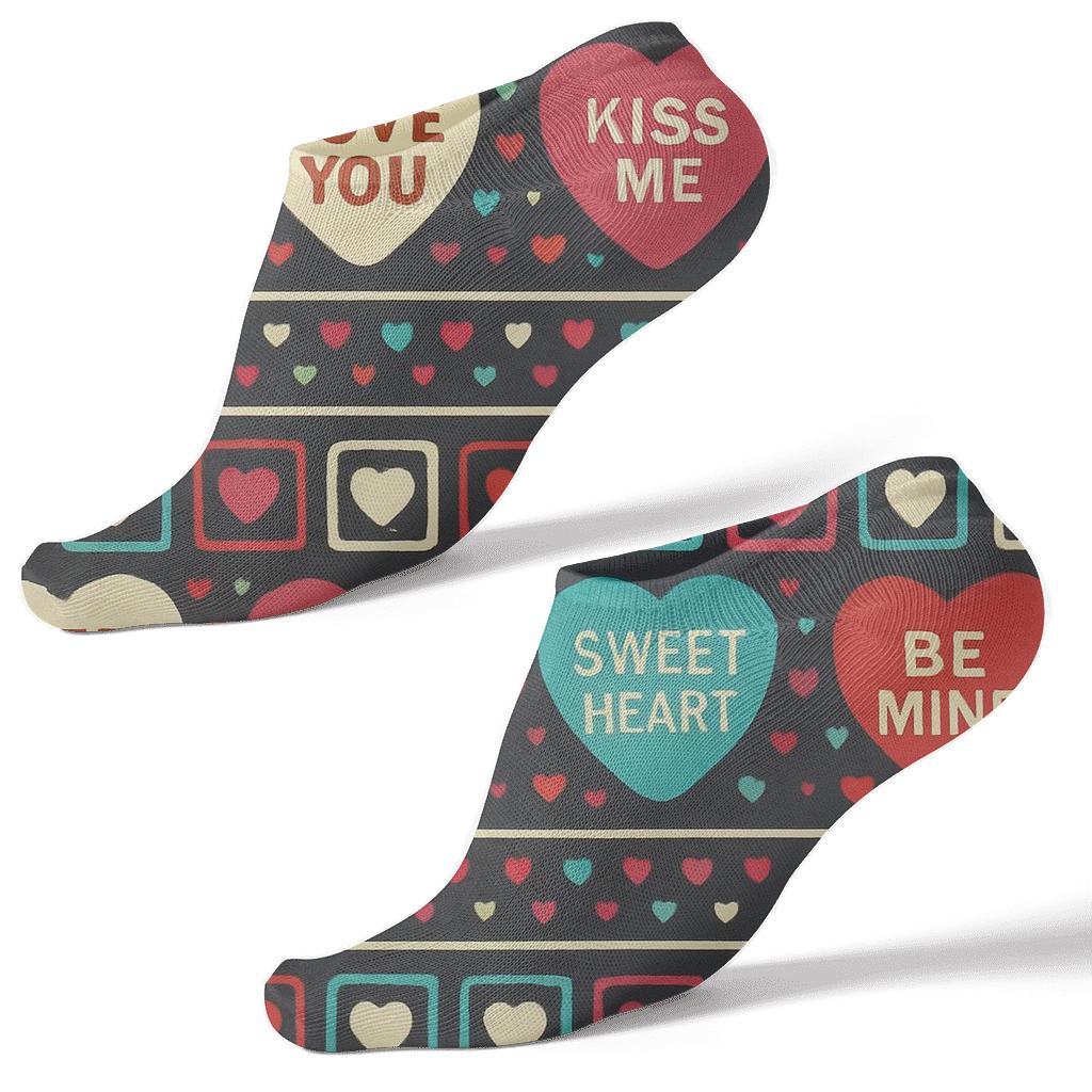 Candy Packaging Collage With Valentine
S Candy Heart Border Bands stylish athletic ankle socks