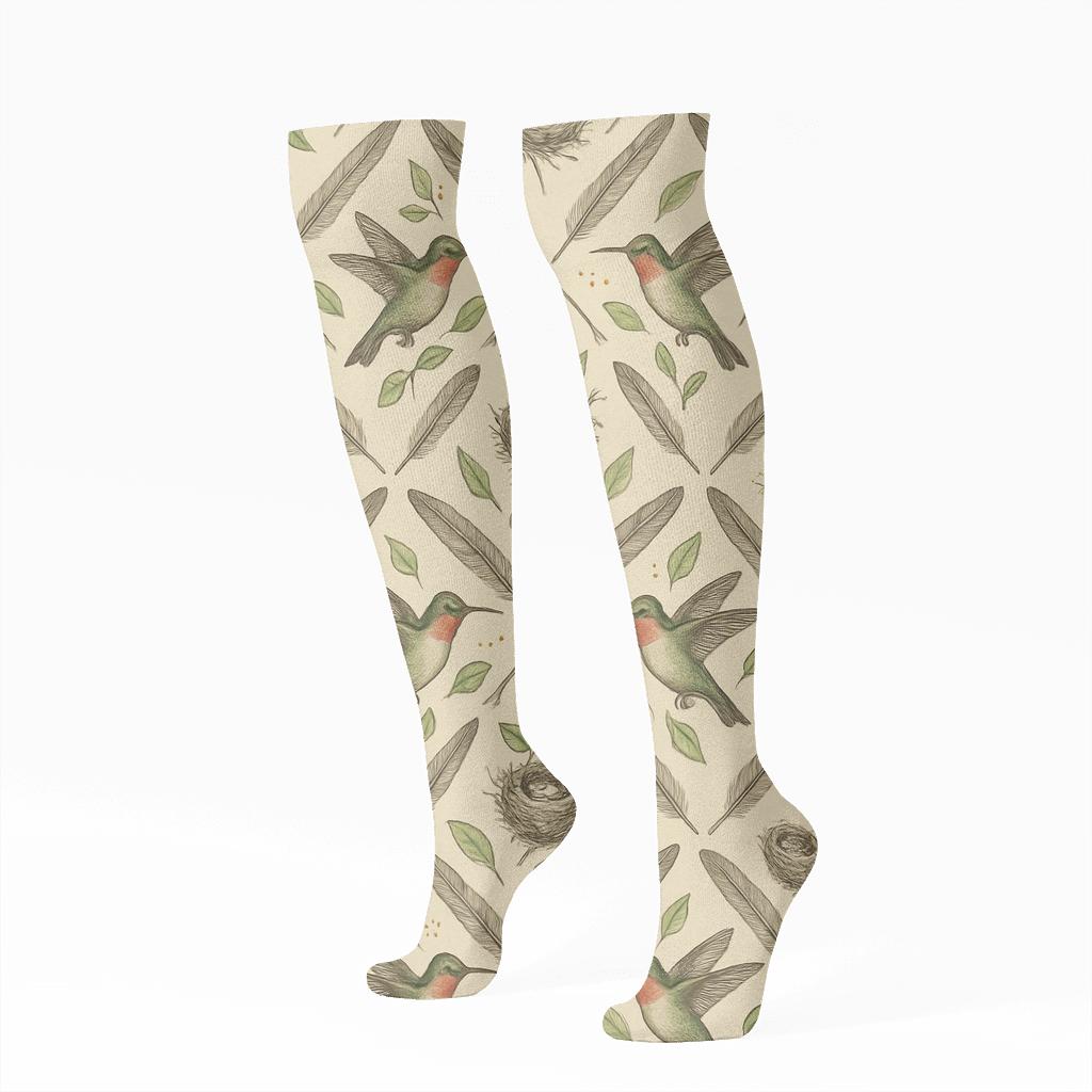 Vintage Naturalist Tiles With Bird custom knee-high socks
