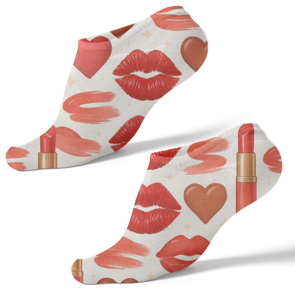Beauty Collage With Valentine’s Lips Lattice trendy patterned ankle socks