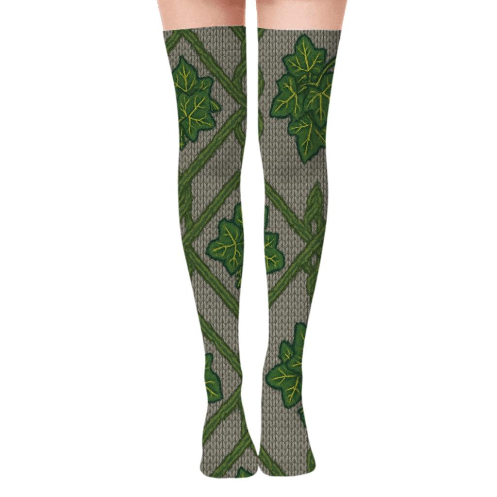 Knitted Ivy Cable Trellis On Stone Gray trendy patterned over-the-knee socks