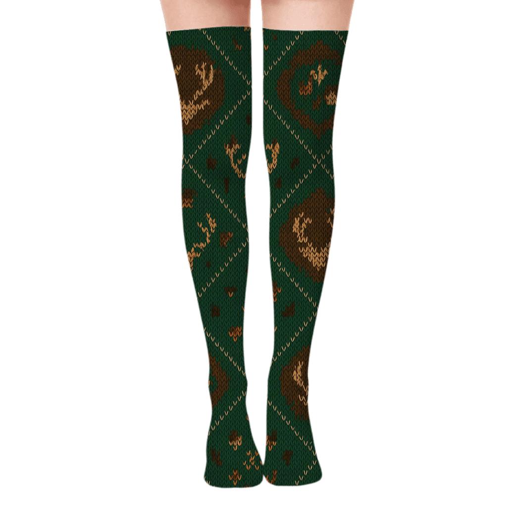 Knit Illusion Tiles With Deer Antlers comfortable cotton over-the-knee socks